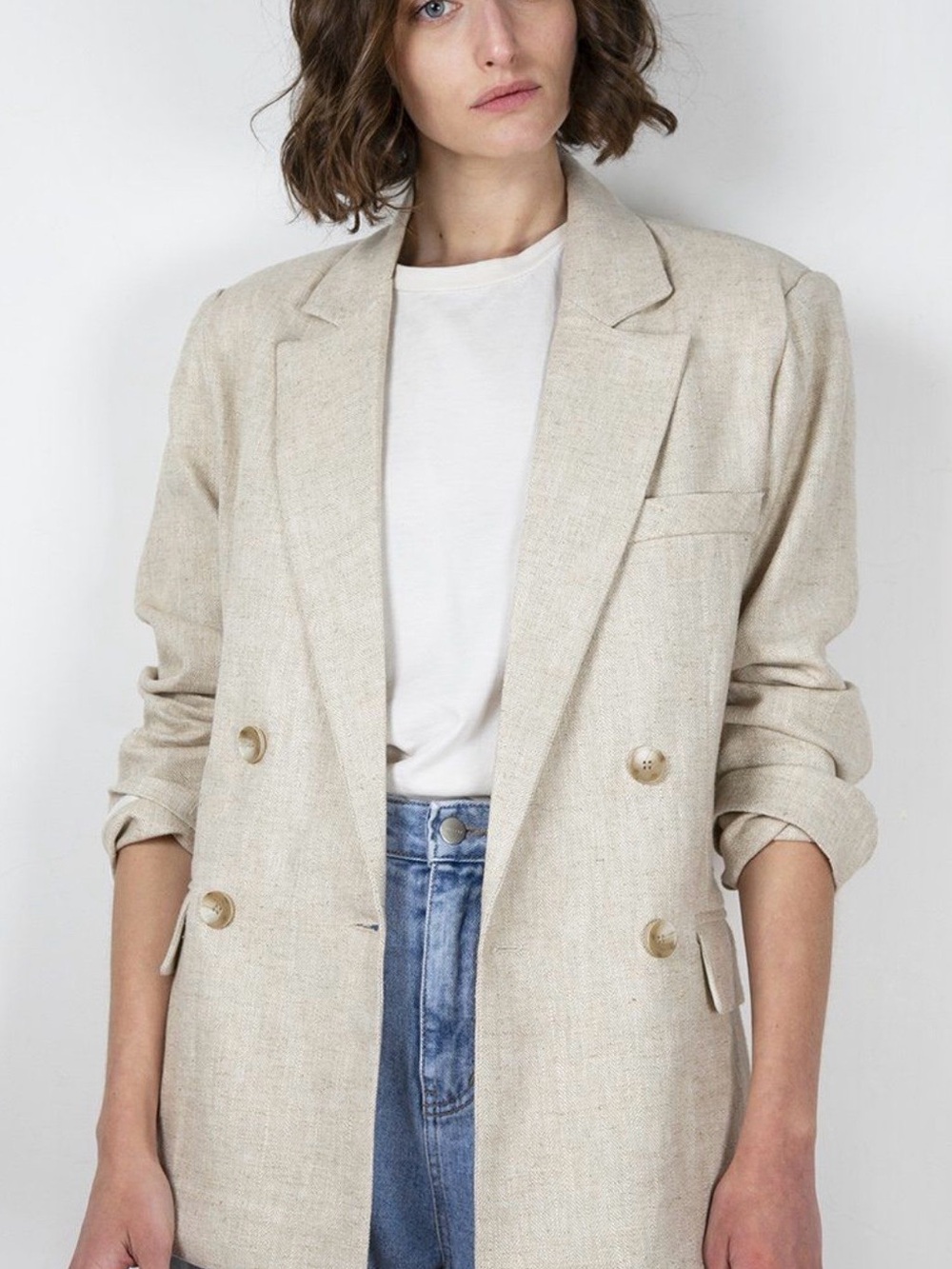 Oversized Linen Double-Breasted Blazer